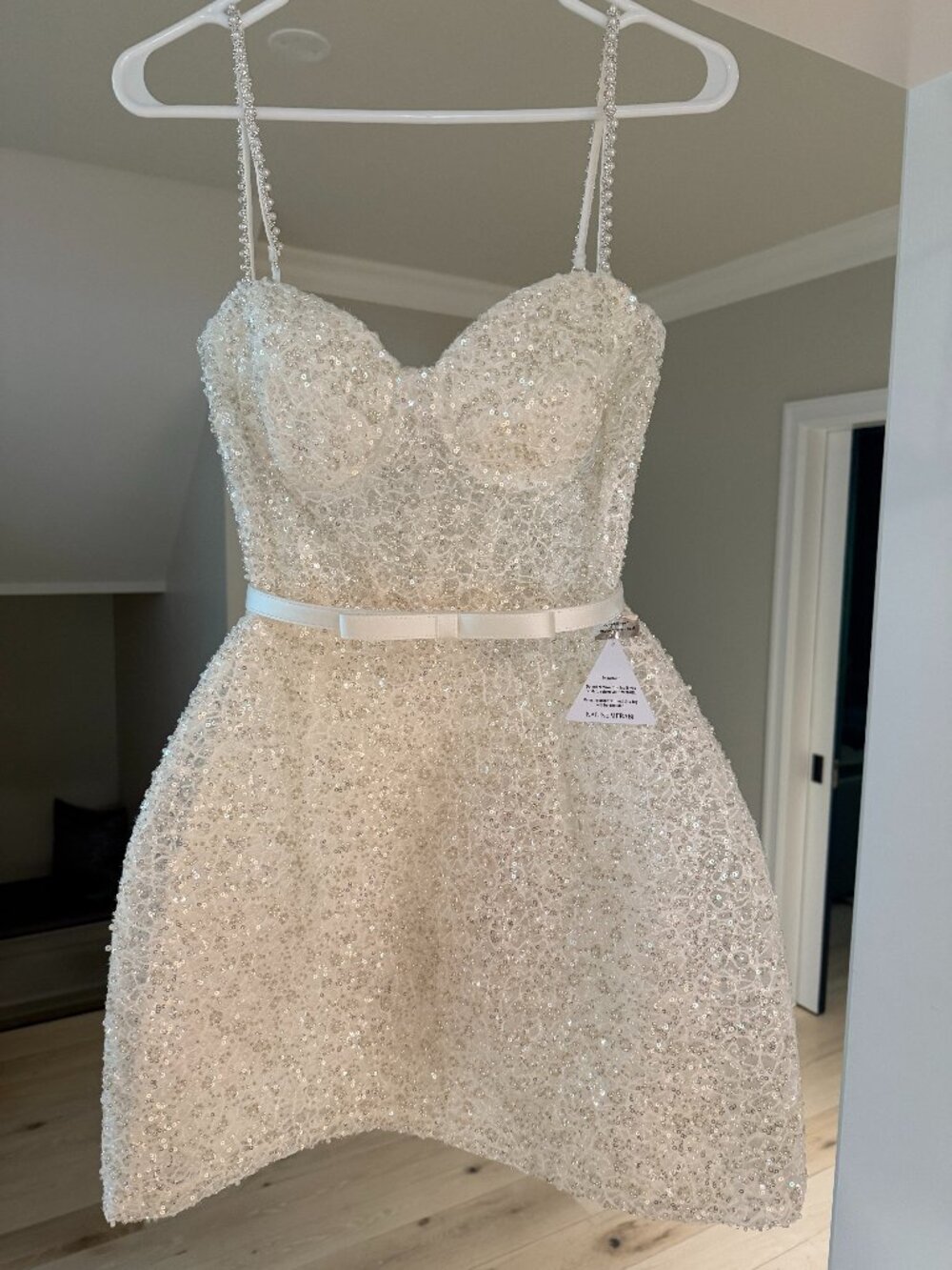 NADINE MERABI Cream Beaded Mini Dress